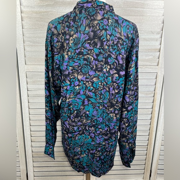 SHAH SAFARI Men's Vintage 80's Button Down Shirt Black Floral Print-Medium - Picture 3 of 4